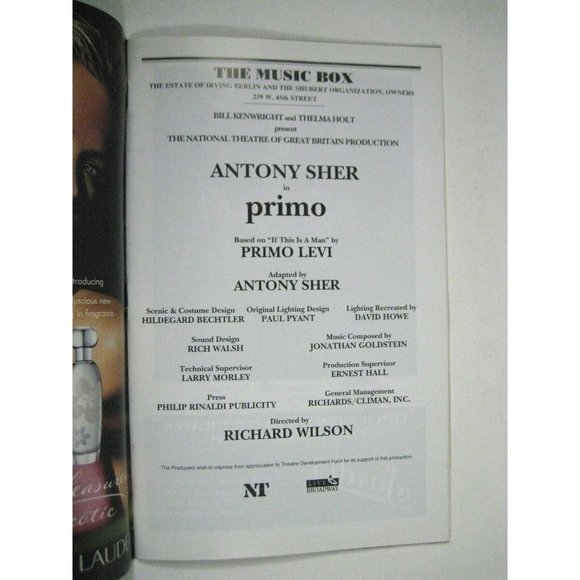 Primo Playbill 2005 The Music Box Theatre Antony Sher Ticket Flyer - Picture 7 of 10